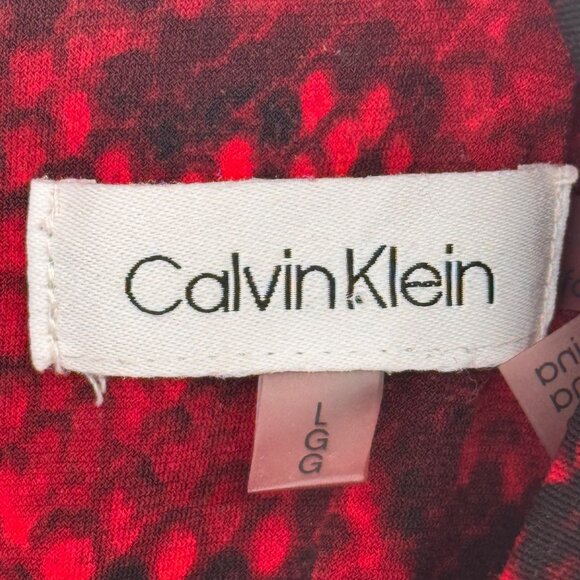 Calvin Klein Red Black Snake Print Blouse top knit Gold Accent Detail size lar - Picture 2 of 11